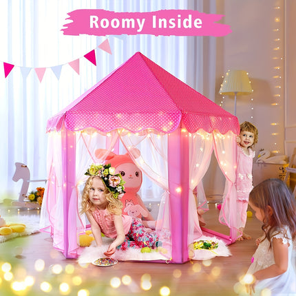 Youngsters' Dream Castle Play Tent - Pink/Blue Princess House with Mosquito Net, Durable Polyester & Fiberglass Frame