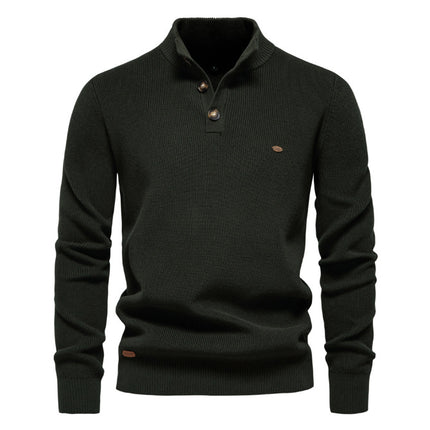 Men's Zipper Stand Collar Knitted Sweater Fashion Slim Solid Color
