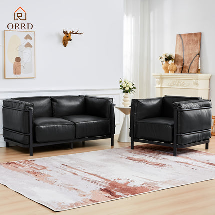 Modern Faux Leather Accent Sofa & Loveseat Set 1, 2 & 3 Seater Options with Iron Frame