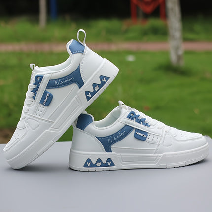 Men's Versatile White Sneakers with Blue Accents - Breathable