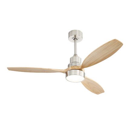 52 Inch Integrated LED Ceiling Fan with Light and Remote Control Solid Wood Blades for Living Room