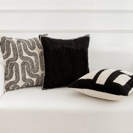 Canvas Tufted Embroidered Bedside Black And White Pillowcase