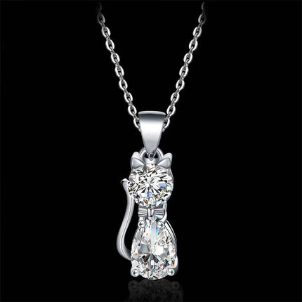 Cute Kitty Zircon Pendant Alloy Plated Silver Accessories Necklace