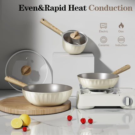 Cookware Sets, Non Stick Induction Cookware Kitchen Cooking Set w/ Frying Pans & Saucepans,