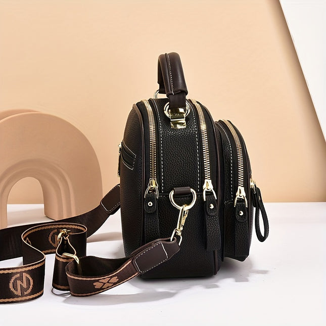 Luxury Synthetic Faux Leather Multi-Layer Large Capacity Shoulder Bag Versatile Fashionable Handbag with Zipper
