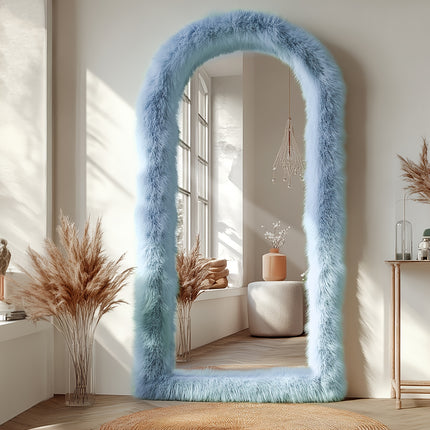 24"x63" Full Length Mirror Chic Pink Faux Fur Framed Leaning Hanging Wall Mirror Full Body