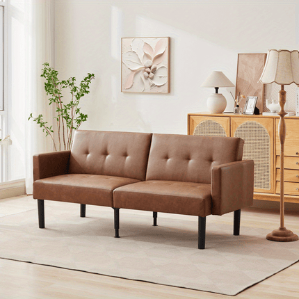 Sofa Bed, PU Leather Small Couch Sofa with Wood Legs&700lbs Capacity, Adjustable Folding Loveseat