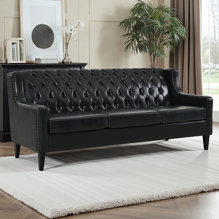Classic American Style 3-Seater Sofa Suitable for Living Room & Office - Traditional PU Couch with Frame,