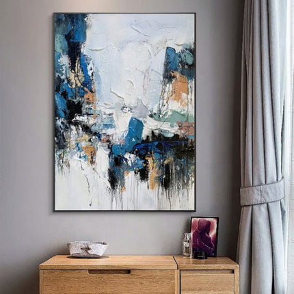 Handmade Oil Painting Canvas Wall Art Decoration Modern Abstract Texture Blue And Green For Home Living Room Decor Entrance Niche Art Installation Rolled Frameless Unstretched Painting