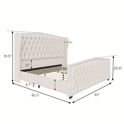 Handcrafted Velvet Bed Frame Featuring a Wingback Headboard,
