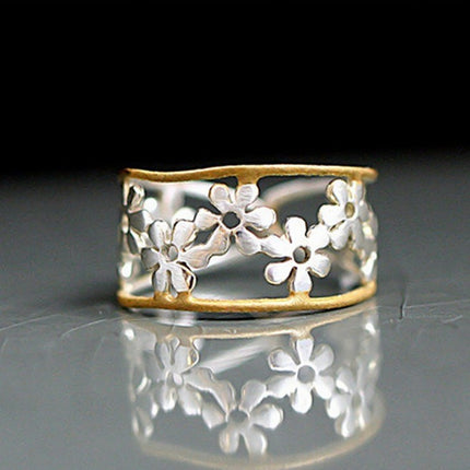 Creative Sunflower Chrysanthemum Adjustable Ring 18K Rose Gold Plated Two-tone