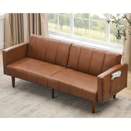 Sofa Bed - 3-Seater Sleeper w/ Adjustable Backrest, Moroccan Modern Brown Sofa Bed for Small Spaces,