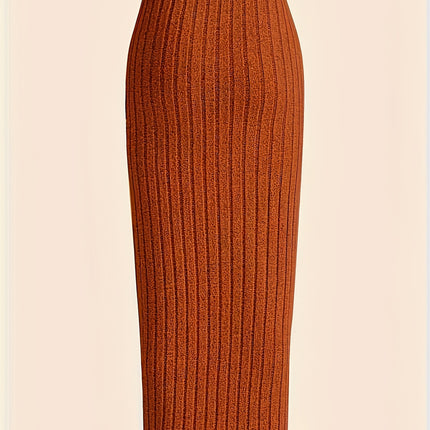 4-Pack Women'S Casual Knit Skirts, Solid Color Polyester Midi Skirts Comfortable Stretchy Skirts Set