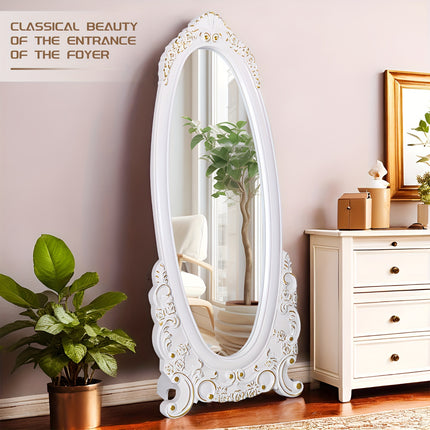 53"x27" Full Body Floor Mirror Standing, Full Wood Frame, Sturdy Support,