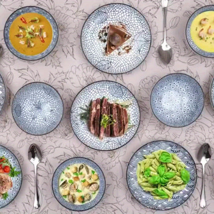 A 6pcs Ceramic Dinner Plate Set Featuring Japanese Floral Designs, Blue And Porcelain Dessert Plates,