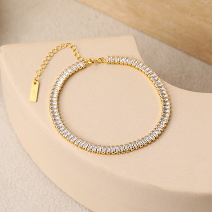Elegant Rectangle CZ Geometry 925 Sterling Silver Bracelet/Anklet