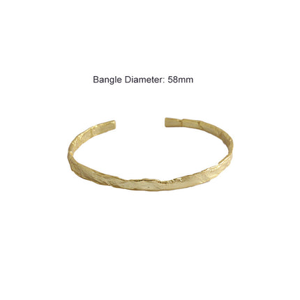 Simple Concave Convex Round 925 Sterling Silver Open Bangle