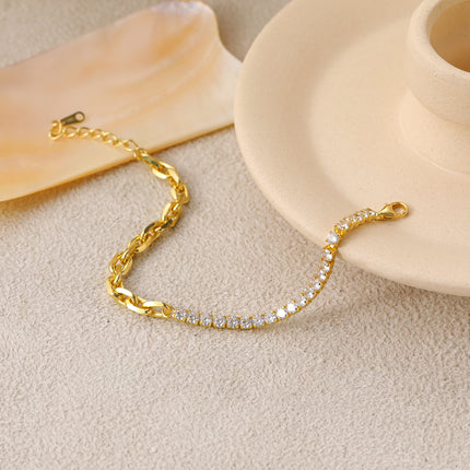 Simple Hollow Chain  CZ Montage 925 Sterling Silver Bracelet