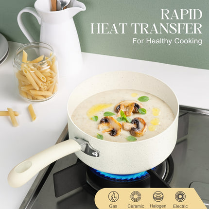 Pan Set With Lid, 1QT&2QT&3QT Granite Saucepans, Nonstick Saucepan Set, PFAS-FREE Pot Set
