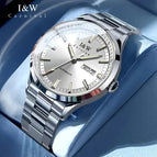 Silvery Case + White Dial + Steel Strap