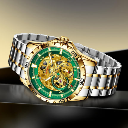 Men'S Automatic Watch with Flying Tourbillon Rotating Skeleton Mechanism