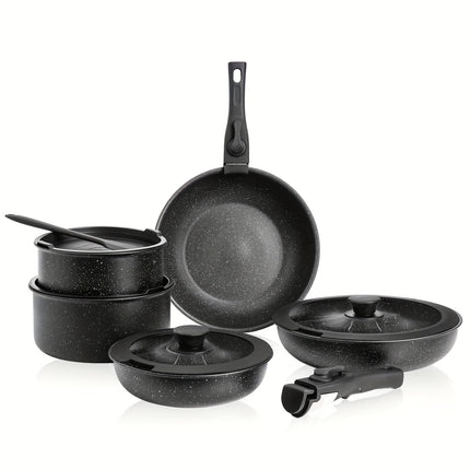 Cookware Set - Pots and Pans Set with Detachable Handle, Induction, Dishwasher Oven Safe