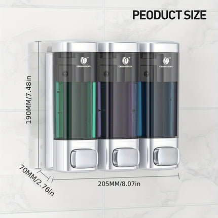 A Soap Dispenser With Three Heads, Made Of Silvery With A Golden Finish.