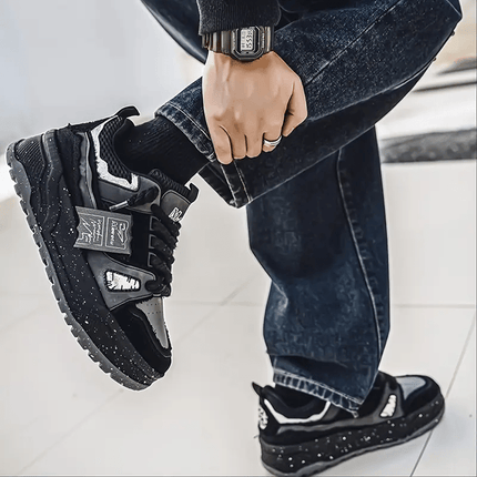 Men's Retro Skate Sneakers - Green & White Color Block, Thick Rubber Sole, Shock Absorbing Casual Sneakers