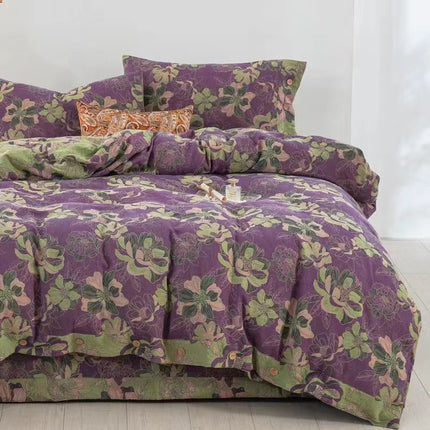 Cotton Double-layer Yarn Four-piece Flower Quilt Cover Bedding Bedding