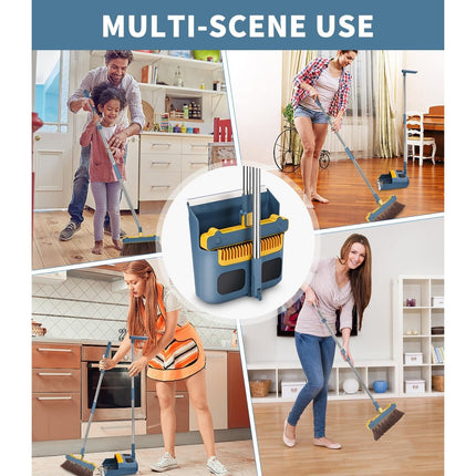 Broom and Dustpan Set with Long Handle, 180 Degree Rotatable Sweeper and Dustpan Combo