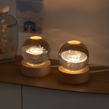 1 Mini 60mm/2.36in 3D Laser Engraved Crystal Ball Decorative Night Light, for SATURN Solar System for Galaxy USB