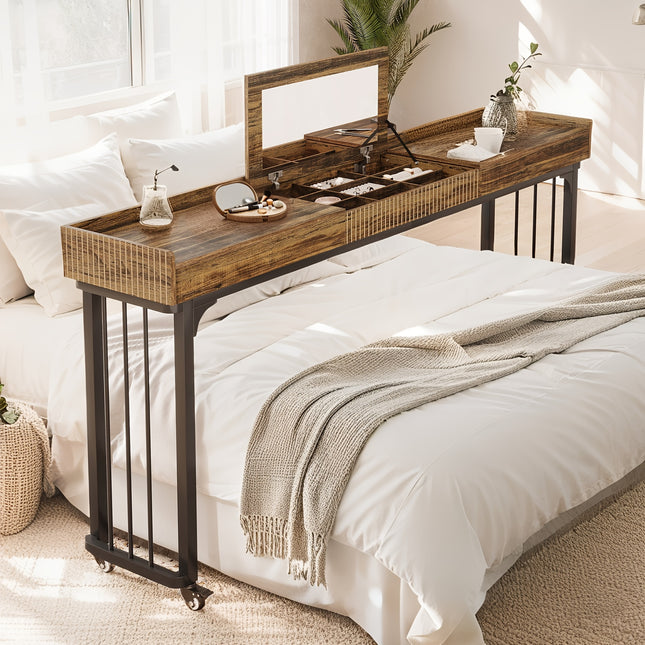 Overbed Table With Wheels - 78.74" W Queen Size Metal Leg, Standing Workstation Laptop Desk,