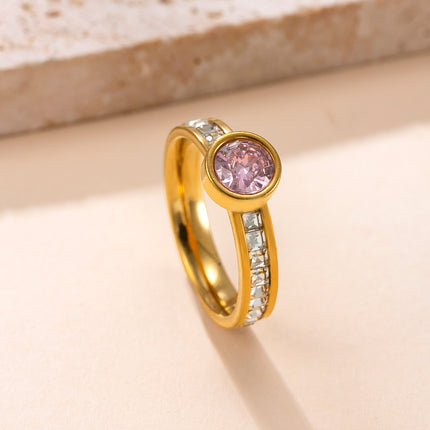 Stylish Stainless Steel Ring With A Welded Plate Set With Round Zirconia