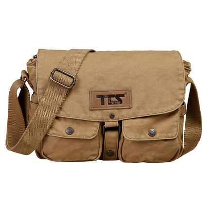 Retro-Style Canvas Messenger Bag Suitable for Casual Travel, Featuring a Spacious Design