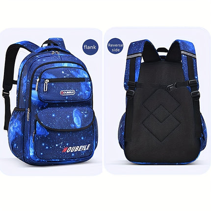 Print Starry Sky Backpack for Boys, Suitable for Elementary School Students, Featuring Large Capacity,