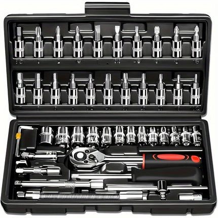 46/150pcs Automotive Mechanical Repair Tool Set, Multifunctional with Sockets, Wrenches,