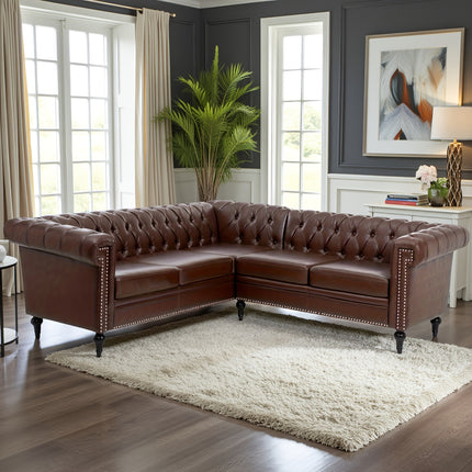 Modern Light Luxury Style, Chesterfield PU Material L-shaped Corner Multi Person Sofa