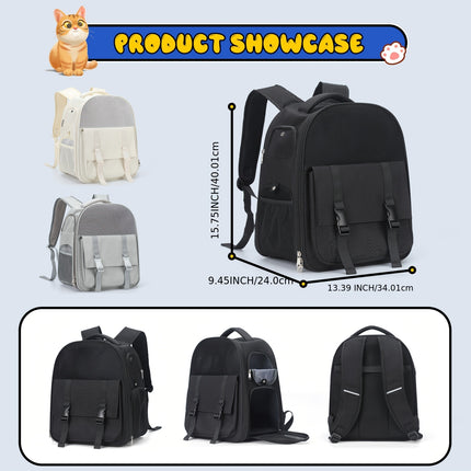 Large Capacity Portable Pet Carrier Backpack Breathable Nylon with Transparent Front Panel