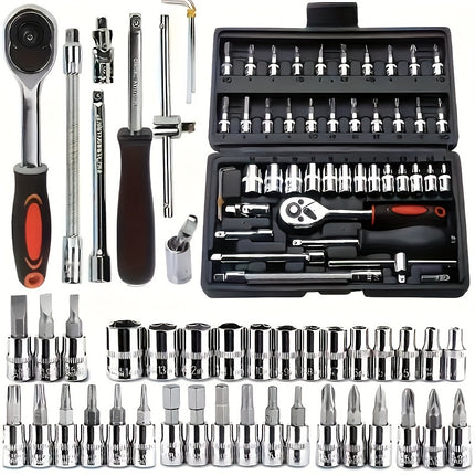 46/150pcs Automotive Mechanical Repair Tool Set, Multifunctional with Sockets, Wrenches,