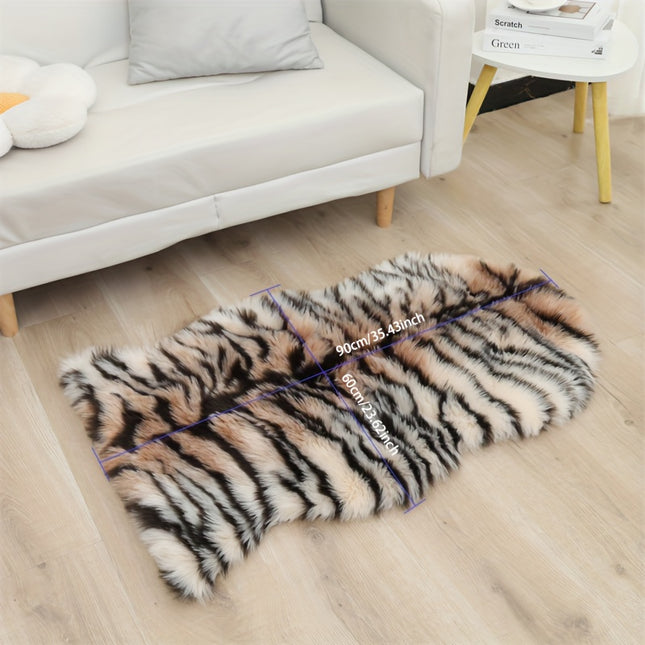 1pc Handmade Tiger Print Area Rug, Medium Pile, Non-Slip Suede Backing, Washable Knitted Polyester
