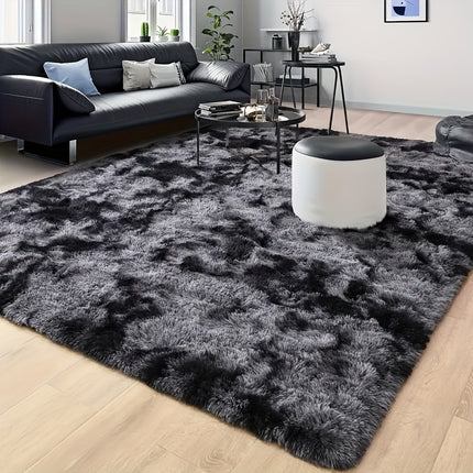 Soft Plush Polyester Area Mat - Grey & Black Rectangular Machine-Made Mat for Living Room,