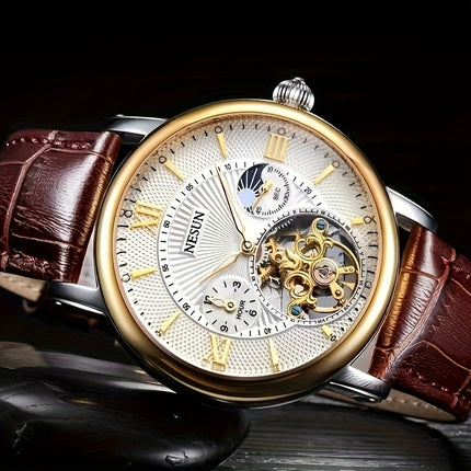 Automatic Mechanical Watch - Business Chronograph with Skeleton Dial, Golden
