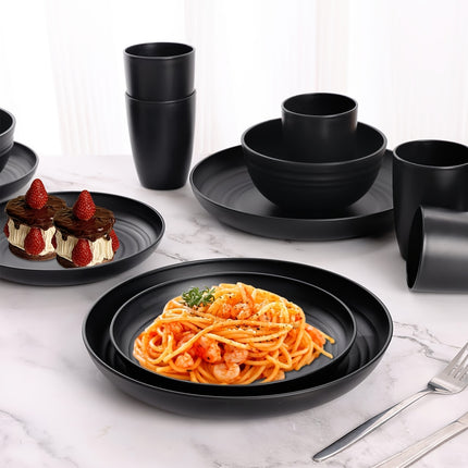 Premium Family Outdoor Dinnerware Set  16 Unbreakable Pieces, Microwave - and Dishwasher 4 Bowls and 4 Cups