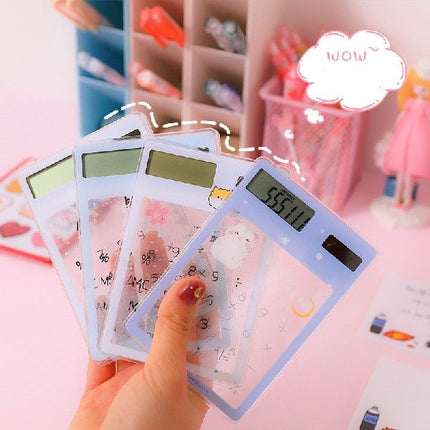1PCS Transparent Cute Cartoon 8-digit Calculator Solar
