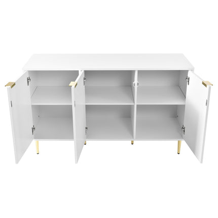Modern Dresser with Golden Legs and Handles, Lacquered, Rounded Corners, for Bedroom, Living Room