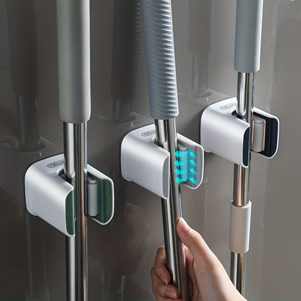 1pc or 3pcs aswei Wall-Mounted Broom & Mop Organizer Rack - No-Drill Installation