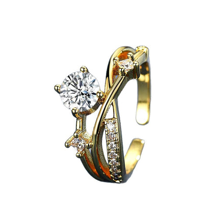 Womens Geometric Cross Ring With Sparkling Diamonds Featuring Celestial Orbital Paths