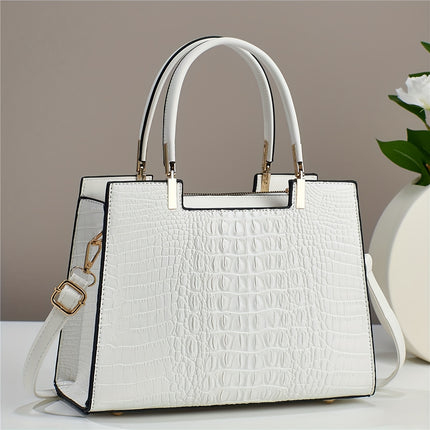 Small Handbag For Women, Stylish Crocodile Pattern Tote Bag, Color Contrast Crossbody Bag