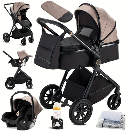 Complete Set of a 3-In-1 Stroller, Buggy, And Baby Bed with a One-Click Folding Feature, Designed for Newborns