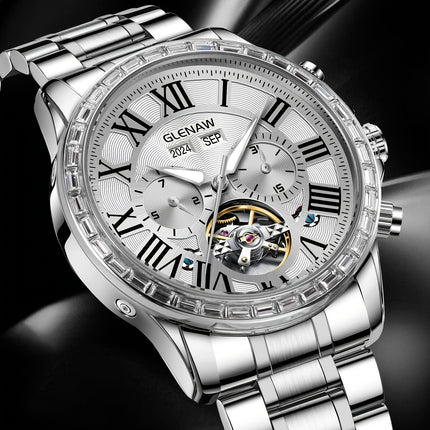 Men'S Automatic Watch, Roman Graduated Multifunction Multi-Dial Men'S Mechanical Watch With Year